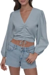 Dkny Jeans Ruched Deep V-neck Crop Top In Mineral