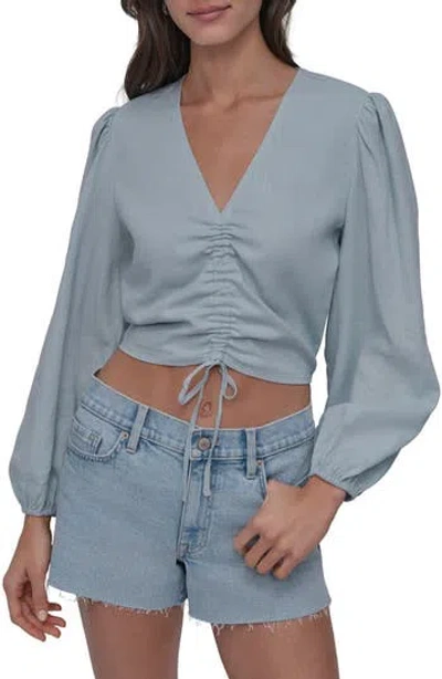 Dkny Jeans Ruched Deep V-neck Crop Top In Mineral