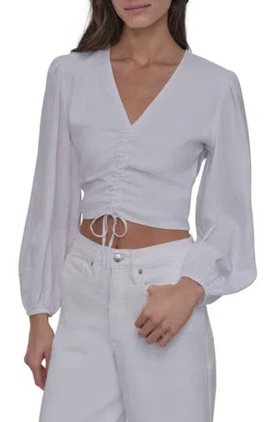 Dkny Jeans Ruched Deep V-neck Crop Top In White