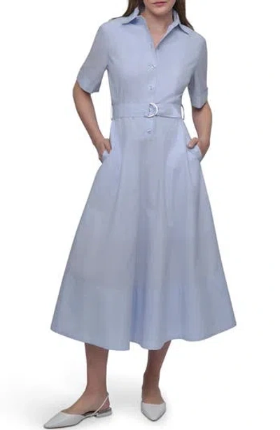 Dkny Jeans Short Sleeve Drop Waist Cotton Shirtdress In Blue