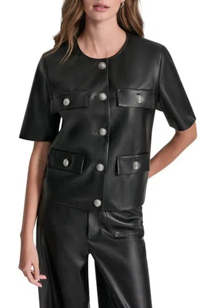Dkny Jeans Short Sleeve Faux Leather Jacket In Black