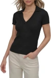Dkny Jeans Womens Ribbed V-neck Polo Sweater In Black