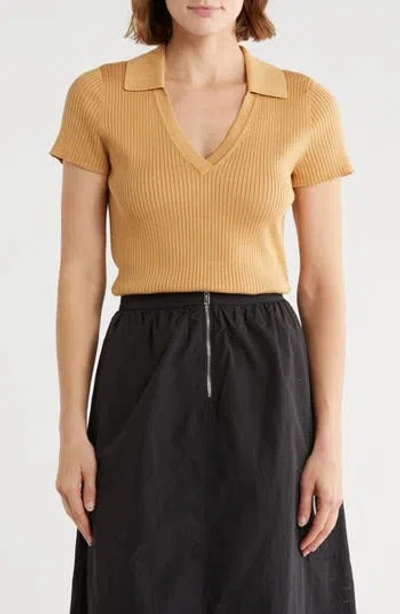 Dkny Jeans Short Sleeve Rib Polo Sweater In Neutral