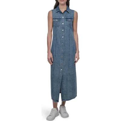 Dkny Jeans Sleeveless Denim Maxi Shirtdress In Blue