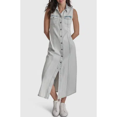 Dkny Jeans Sleeveless Denim Maxi Shirtdress In Gray