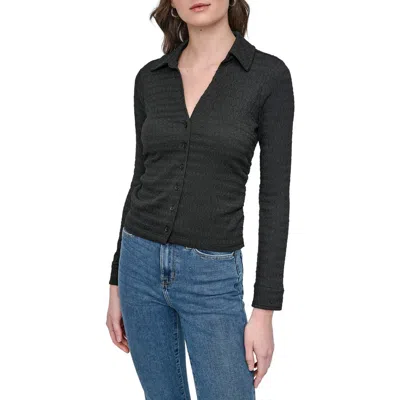 Dkny Jeans Slim Fit Ripple Lace Johnny Collar Top