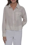 Dkny Jeans Stripe Crop Linen Blend Button-up Shirt In Light City Khaki/ivory