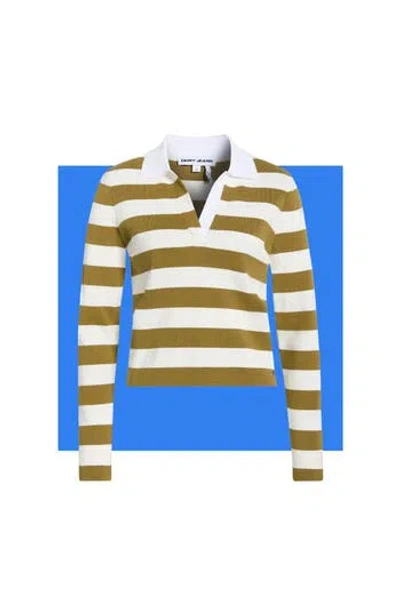 Dkny Jeans Striped Long Sleeve Polo Sweater In Green