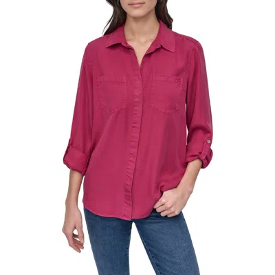 Dkny Jeans Tencel® Lyocell Chambray Button-up Shirt In Pink