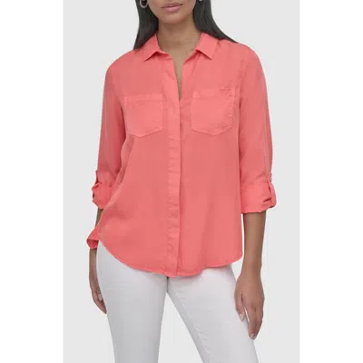 Dkny Jeans Tencel® Lyocell Chambray Button-up Shirt In Coral Crus