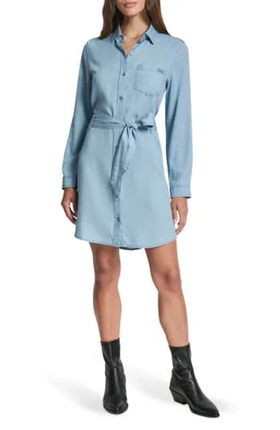 Dkny Jeans Tie Waist Long Sleeve Shirtdress In Blue