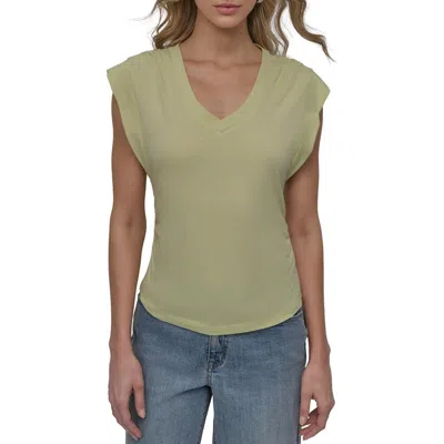 Dkny Jeans V-neck Ruched Shoulder Top