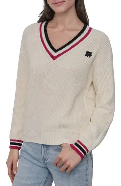 Dkny Jeans V-neck Shaker Stitch Cotton Sweater
