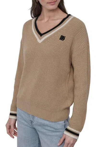 Dkny Jeans V-neck Shaker Stitch Cotton Sweater