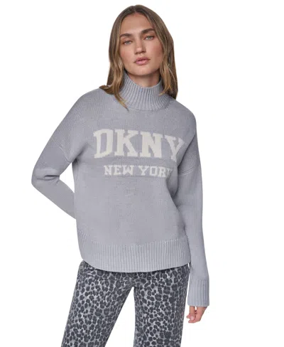 Dkny Jeans Women's All Over Lurex Intarsia Mock Neck Long-sleeve Pullover Sweater In Gray
