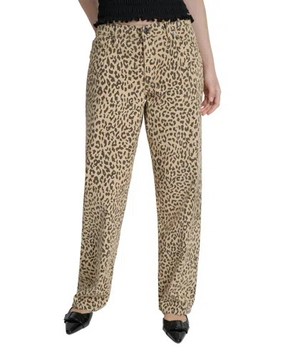 Dkny Jeans Women's Animal Print High Rise Straight-leg Cotton Jeans In Neutral