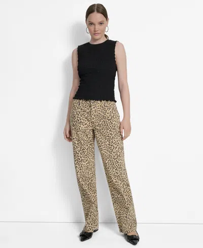 Dkny Jeans Women's Animal Print Mid-rise Relaxed Straight-leg Cotton Jeans