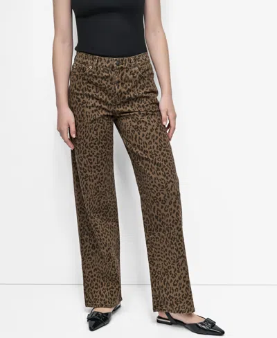 Dkny Jeans Women's Animal Print Mid-rise Relaxed Straight-leg Cotton Jeans