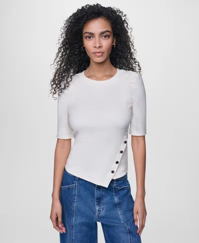 Dkny Jeans Women's Asymmetric Hemline Puff Elbow-sleeve Top In White
