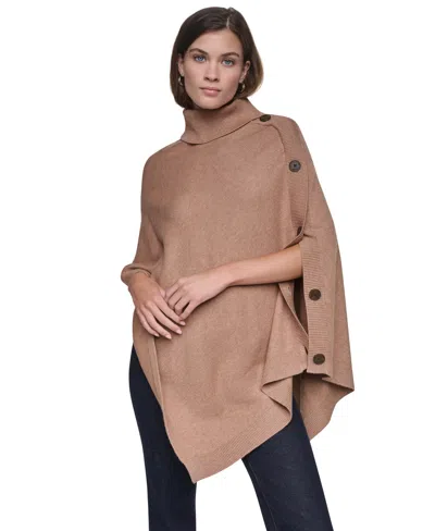 Dkny Jeans Women's Asymmetrical Turtleneck Poncho In Brown