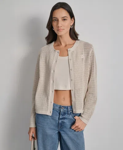 Dkny Jeans Women's Baby Chenille Open-stitch Long-sleeve Cardigan In Neutral