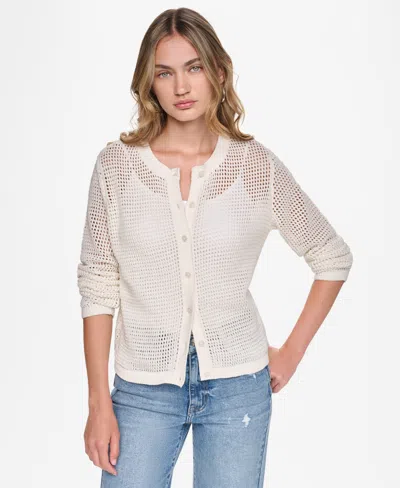Dkny Jeans Women's Baby Chenille Open-stitch Long-sleeve Cardigan In Neutral