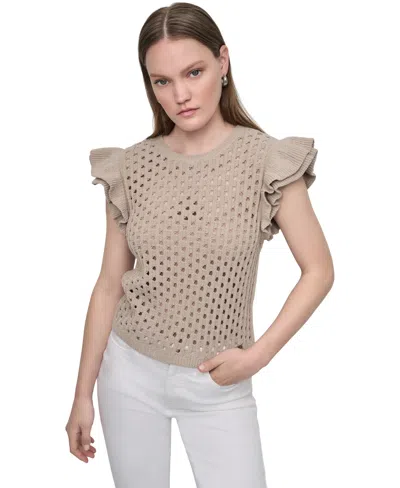 Dkny Jeans Women's Baby Chenille Pointelle Rib Flutter-sleeve Sweater In Neutral