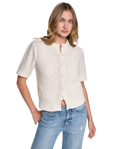 Dkny Jeans Women's Baby Chenille Short-sleeve Lightweight Open-stitch Cardigan In Eggnog