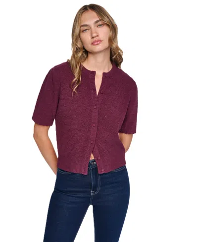 Dkny Jeans Women's Baby Chenille Short-sleeve Lightweight Open-stitch Cardigan In Purple