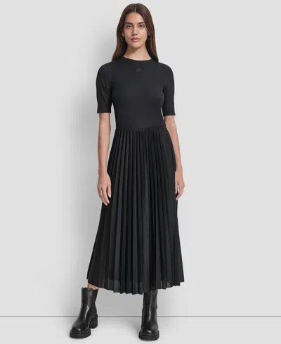 Dkny Jeans Women's Ballet Sleeve Pleated Midi Dress In Animal Print