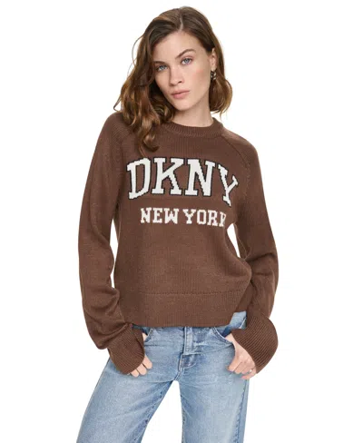 Dkny Jeans Women's Bell-sleeve Raglan Sweater In Chestnut,ivory