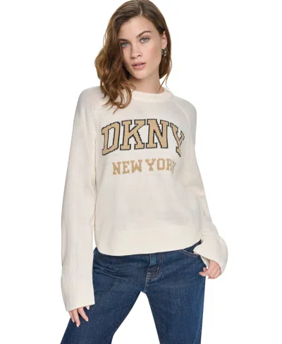 Dkny Jeans Women's Bell-sleeve Raglan Sweater In Eggnog,true Red Violet