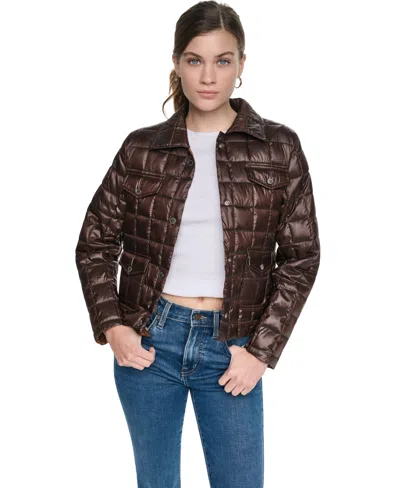 Dkny Jeans Women's Box Quilt Lightweight Jacket In Metallic Espresso