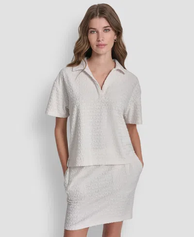 Dkny Jeans Women's Boxy Polo Collared T-shirt In White