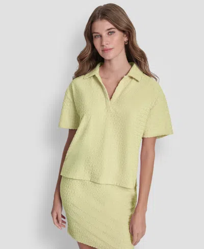 Dkny Jeans Women's Boxy Polo Collared T-shirt In Yellow