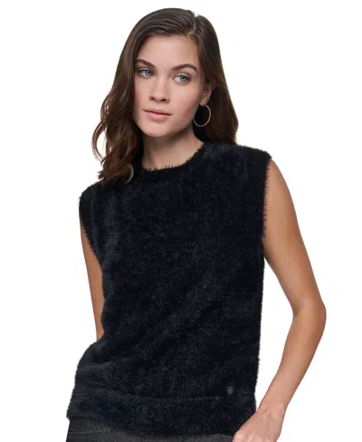 Dkny Jeans Women's Brushed Crewneck Sleeveless Sweater Vest In Black