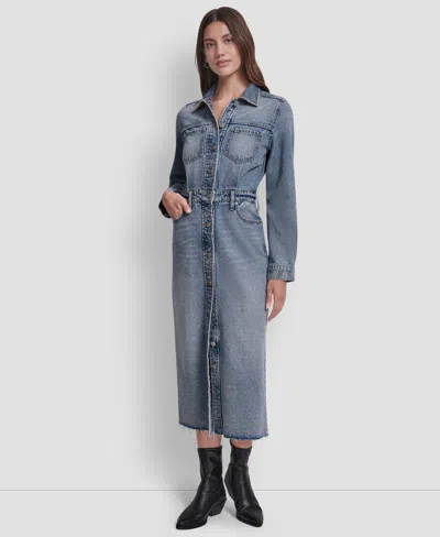 Dkny Jeans Women's Button Front Midi Dress In Blue