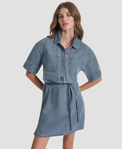 Dkny Jeans Women's Button-front Shirt Dress In Blue