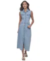 Dkny Jeans Women's Button-front Sleeveless Midi Denim Dress In Kyo - Crosby