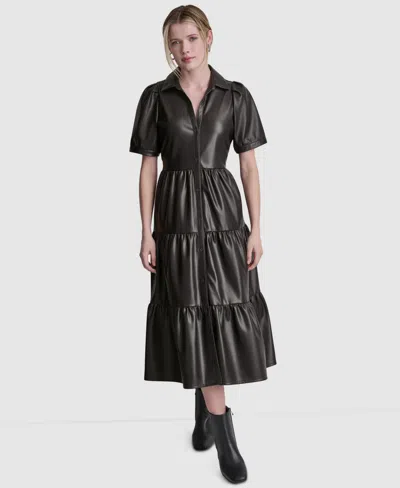 Dkny Jeans Women's Button-front Tiered Dress In Black