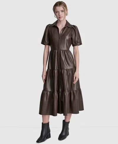 Dkny Jeans Women's Button-front Tiered Dress In Brown