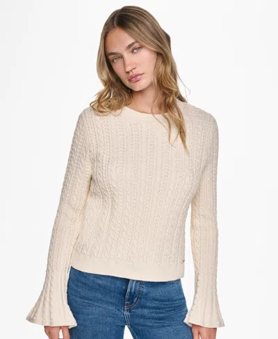 Dkny Jeans Women's Cable-knit Ruffled-cuff Pullover Sweater In Neutral
