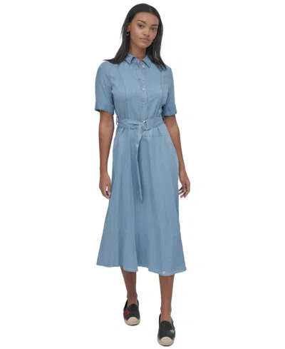 Dkny Jeans Women's Chambray Belted Midi Dress In Fjz - Chambray