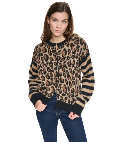 Dkny Jeans Women's Cheetah Oversized Long-sleeve Cardigan In Brown