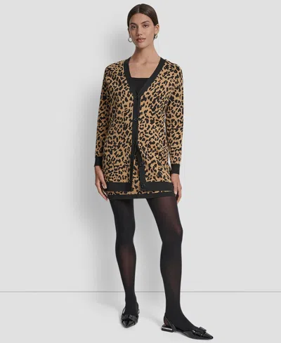 Dkny Jeans Women's Cheetah Print Long Sleeve Cardigan Sweater In Neutral