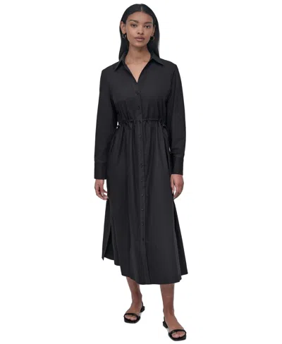Dkny Jeans Women's Collared Cotton Long-sleeve Shirtdress In Black