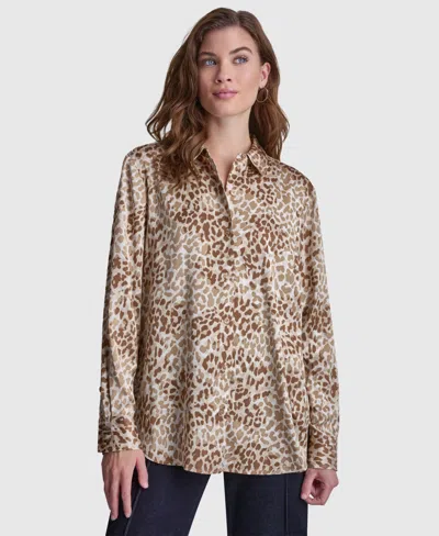 Dkny Jeans Women's Collared Long-sleeve Blouse In Brown