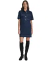 Dkny Jeans Women's Collared Short-sleeve Denim Shift Dress In Black