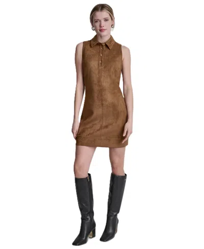 Dkny Jeans Women's Collared Sleeveless Mini Dress In Brown