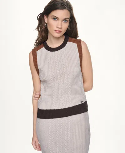 Dkny Jeans Women's Color Block Cable-knit Crewneck Sweater In Gray